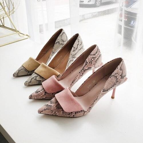 2021 Elegant Women Pumps High Heel Faux Snakeskin pattern Office Ladies Pink Shoes Sexy Pointed Toe Women Party Wedding Shoes
