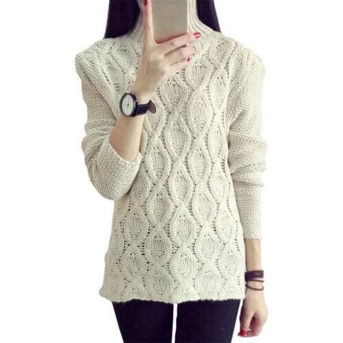 Sweater Women Korean New Autumn Winter Knit Pullover Thick Turtleneck Coarse Lines Jumper Loose Hedging Pull Vestidos LXJ104