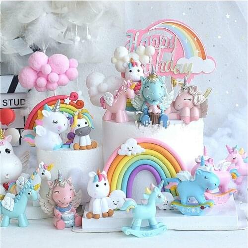 1PCS Birthday Cake Topper Rainbow Cloud Balloon Cake Flags Cupcake Topper Kids Birthday Rainbow Unicorn Party Cake Decoration