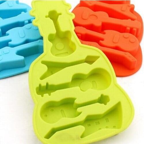 100pcs/lot,5 Holes Guitar shape Chocolate Mold DIY Silicone Cake Decoration Mold Jelly Ice Baking Mould Chocolate Mold