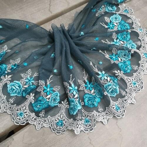 2Meters Exquisite Rose Flower Blue Edge Tulle Mesh Embroidery Lace Trim Fabric Handmade DIY Sewing Clothing Accessories 2021