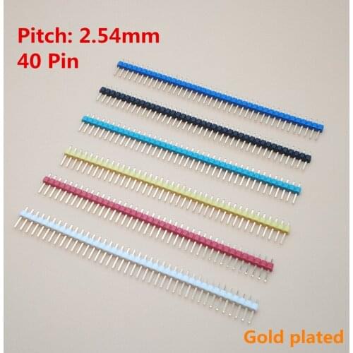 50PCS Gold plated 40P Single Row Pin Header 2.54mm Male Color 1*40P Connector Red Black Green Blue Yellow White