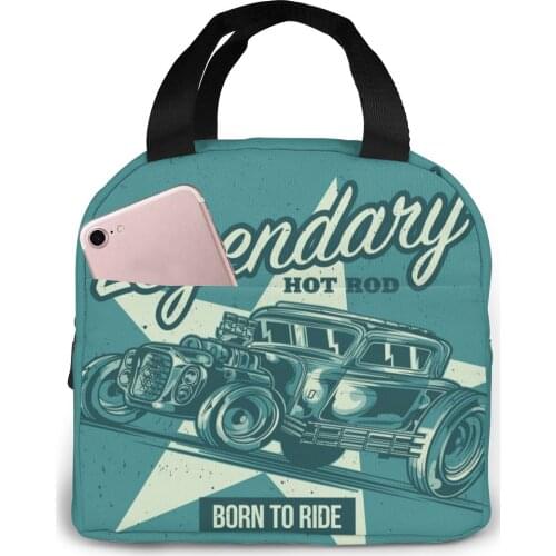 Hotrod Car Lunch Bag Portable Insulated Thermal Cooler Bento Lunch Box Tote Picnic Storage Bag Pouch