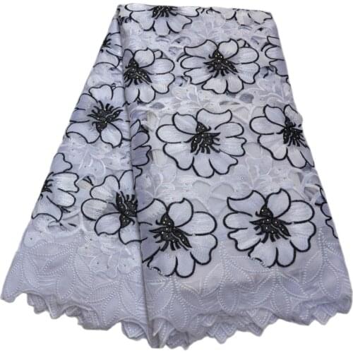Free Shipping white and black High quality wedding lace African Fabric 5 Yards embroidery Swiss Voile Lace-N88212