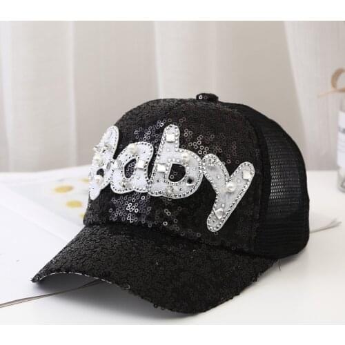 Women Baseball Cap Girls Sequined rhinestones Snapback Sun Protection Caps Mesh for Kids Parent-child Baby hat