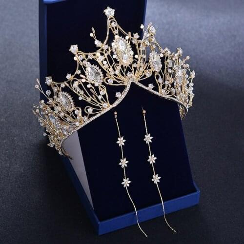 Bridal Big Luxury Crystal Crown Headband Wedding Girls Tiara Bride Hair Accessories Head Jewelry Gold Headpiece Baroque Princess