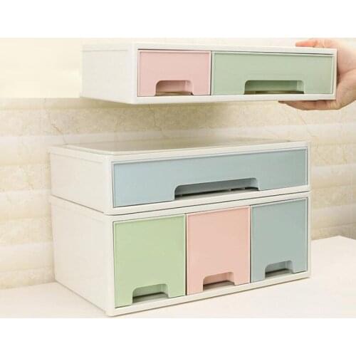 Household Storage Box Drawer Type Cosmetics Storage Box Office Desktop Finishing Box Dressing Table Table Plastic Storage Cabine