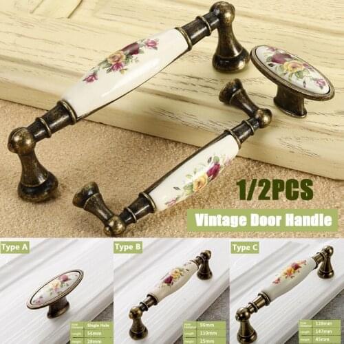 Vintage Style Flower Ceramic Bronze DIY Door Handles Cabinet Cupboard Drawer Closet Knobs Pull Handle 3 Style for Choice