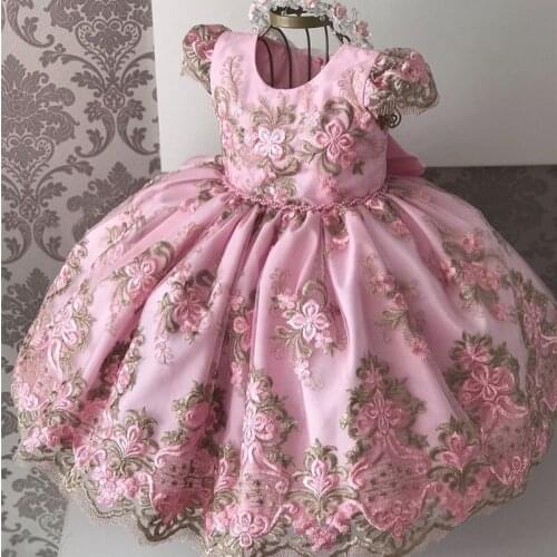 Lace Flower Birthday Party Kids Dresses for Girls Big Bow Wedding Evening Children Clothes Princess Costume Vestidos Infantil