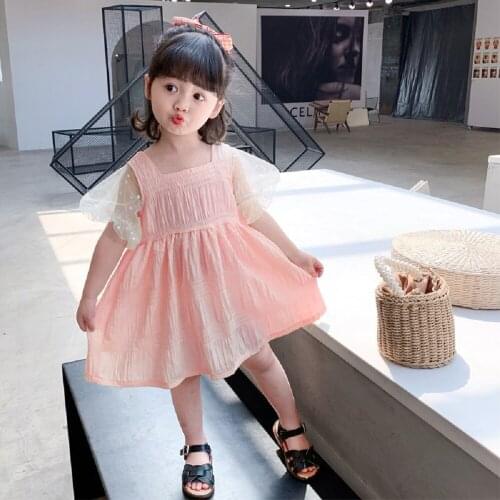 Kids Summer Dress Baby Princess Party Costume Mesh Fairy Dress Cute Children Birthday Puff Sleeve Flower Girls Dress Sundress