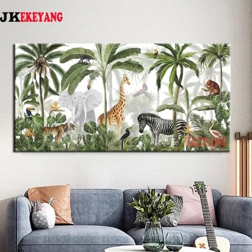 Large 5D Diy diamond painting Palm plants and African animals Diamond Mosaic Rhinestone Diamond Embroidery cross stitch Y4412