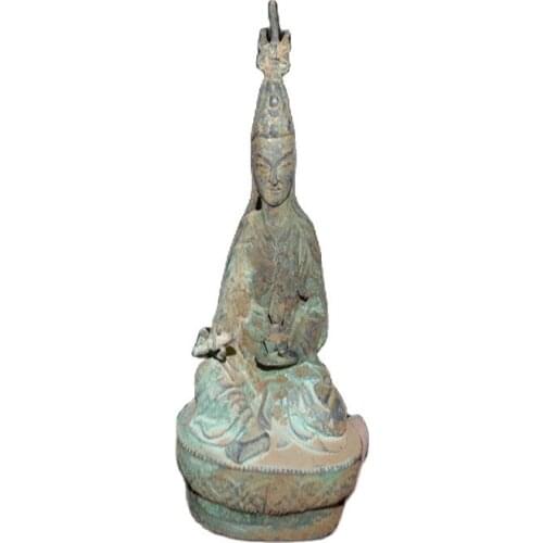 China Old Bronze Collections From The Countryside Tibet Buddha La Guanyin Statue