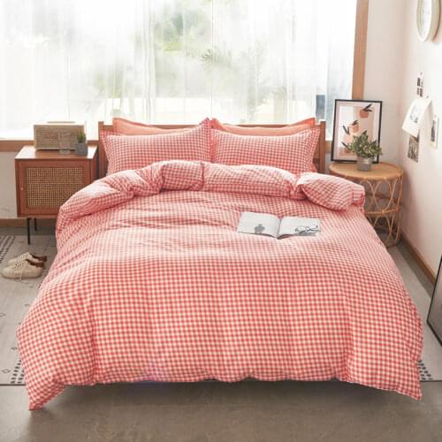 Queen Size Bedding Set For Kids King Size Pink Plaid Duvet Cover And Pillowcase Modern Style Bed Sheet Double Bed