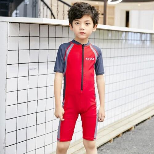 Short Sleeve Swimming Suit For Kids Boys Front Zipper Girls Swimsuit One Piece Maillot De Bain Fille Bathing Suit New Arrival