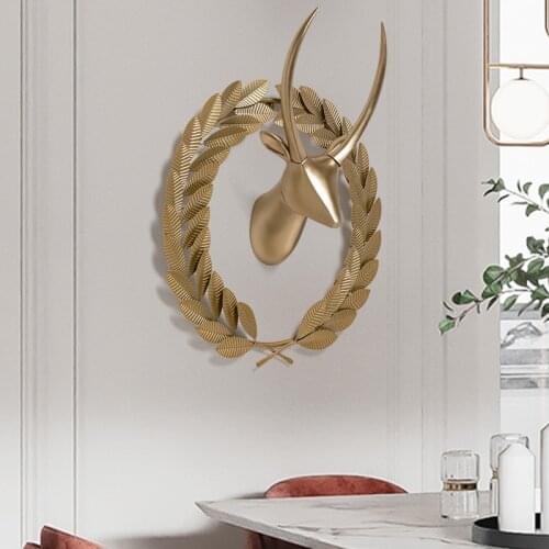 [MGT] Nordic Creative Metallic Sense Deer Head Leaf Wall Decoration Modern Home Decoration Resin Hanging Decoration