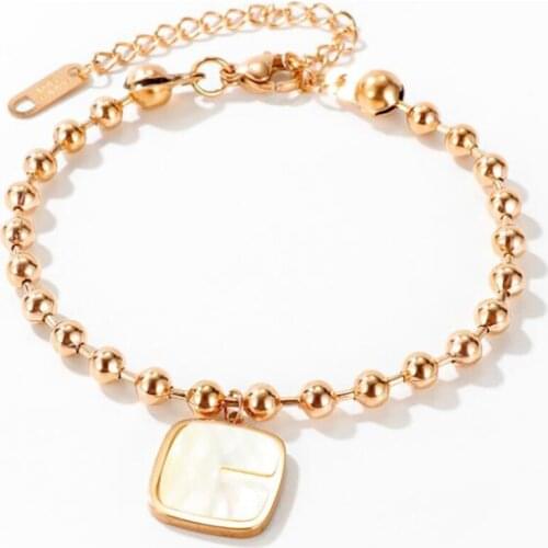 Stainless Steel Minimalism Fashion Delicate Rose Gold Cube Opal Stone Women Bracelet Bangle Jewelry Gift For Him