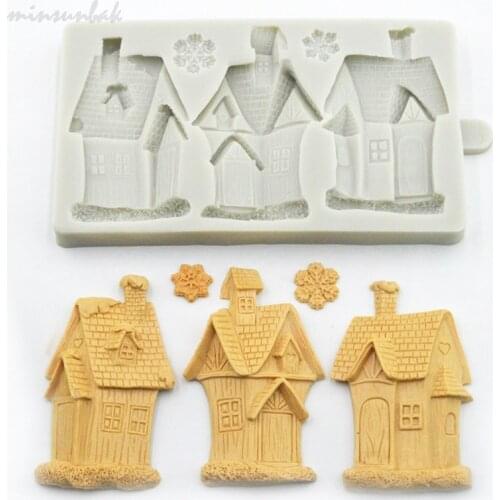 Minsunbak Christmas Cottage Snowflake Fondant Silicone Mould Christmas Series Cake Decoration Tools Chocolate Gumpaste Mould