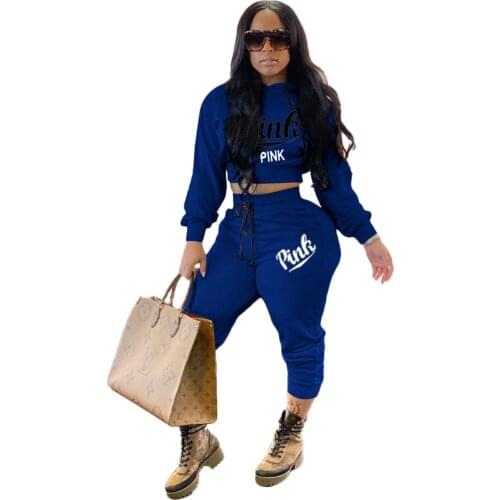 Fashion Casual Pink Letter Print Tracksuit Long Sleeve 2 Pieces Outfits For Woman Ladies Tracksuits