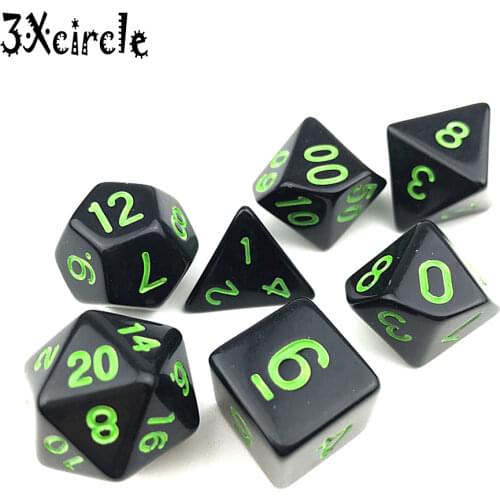 High Quality Black with Blue Ink Color 7pc/lot Opaque Dice Set D4,D6,D8,D10,D10%,D12,D20 Polyhedral Dices Dnd Rpg Board Game