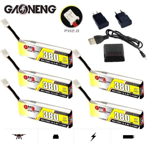 MAX 180C Gaoneng GNB 1S HV 4.35V Lipo battery Charger Set 380mAh 90C/180C PH2.0 for Tinyhawk Nanohawk FPV 4 axis UAV RC Drone