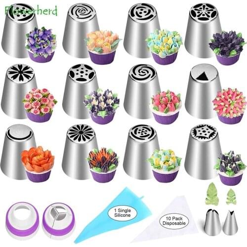 27 Pcs Russian Piping Tips Set 12 Flower Frosting Tip Nozzles Icing Tips Cake Decorating Tips Kit Baking Supplies Cookie Cupcake