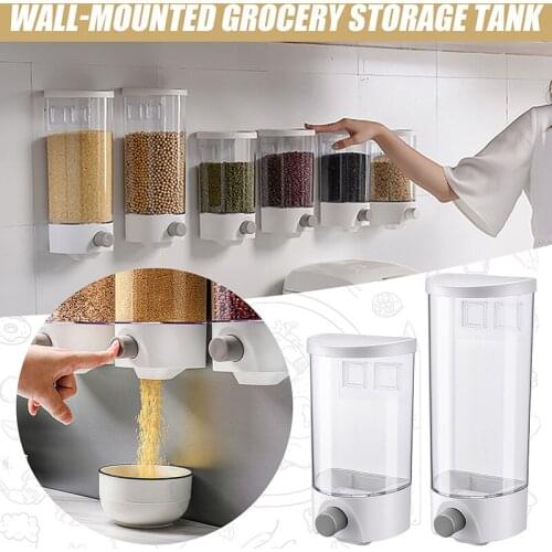 Wall Mounted Cereals Dispenser Moisture-Proof Press-Output Grain Storage Tank Transparent Dry Food Container Kitchen Accessories