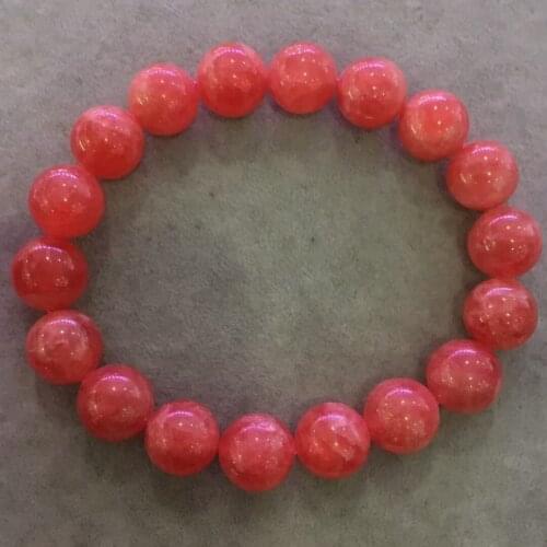 Genuine Natural Red Rose Rhodochrosite Gemstone Bracelet Clear Round Beads 11.2MM Women Fashion Jewelry AAAAA