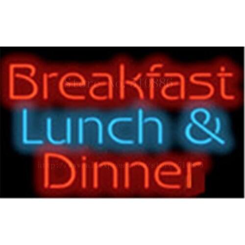 Breakfast Lunch & Dinner NEON SIGN Real GLASS Tube Beer PUB Restaurant Signboard store display Decorate Shop Light Signs 19*15"
