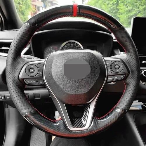 Non-slip Black Carbon Fiber Leather Car Steering Wheel Cover For Toyota Camry 2018-2019 Avalon 2019 Corolla 2019-2020 RAV4 2019