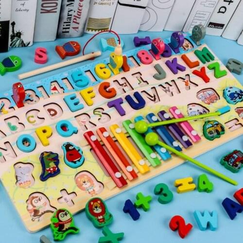 Montessori Educational Wooden Toys For Kids Board Math Fishing Count Numbers Digital Shape Match Early Education Child Gift Toy