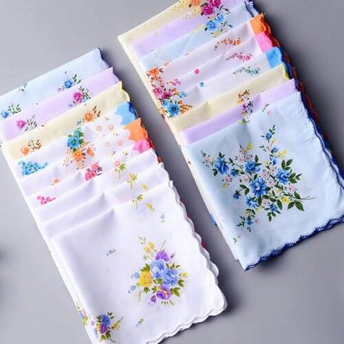 Wholesale 3-5Pcs/Lot Colorful Handkerchief Women Cotton Floral Embroidered Scarf Pocket Hankie Hankerchief Random Color