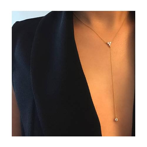 Top quality long chain lariat necklace 925 Sterling silver triangle round cz charm Y shape minimal dainty women fashion jewelry