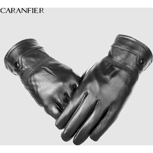 CARANFIER Mens Genuine Sheepskin Gloves Winter Outdoor Thick Thermal Warm Men Gloves Can Play Touch Screen Driving Bike Riding