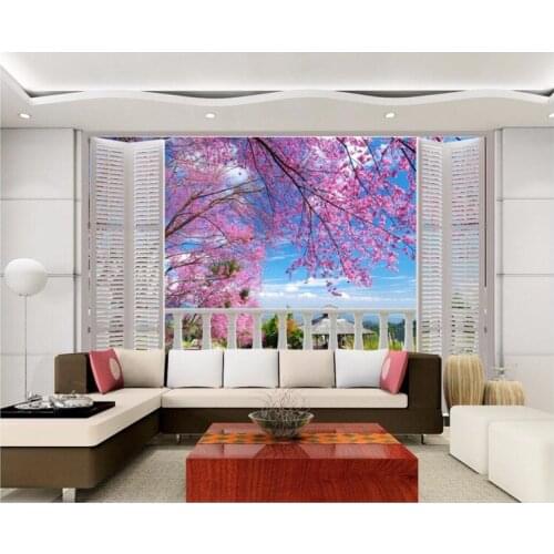 Nature Landscape Green Trees Balcony Flower 3D Stereo Wallpaper Mural Living Room Sofa Bedroom Background Wallpaper