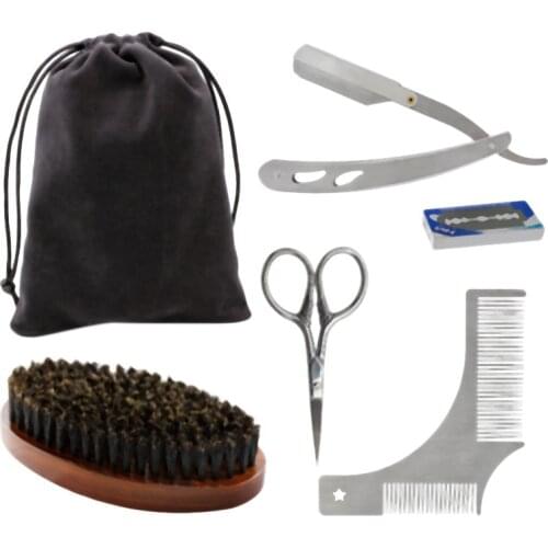 Professional Men Beard Comb Tools Kit with Beard Brush Razor and Beard Comb Mustache Care Tool Styling Set