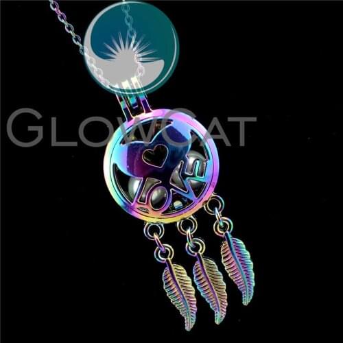 R-C727 Colorful Dream Catcher Love Heart Beads Cage Pendant Perfume Diffuser Aromatherapy Pearl Cage Locket Necklace Party Gift