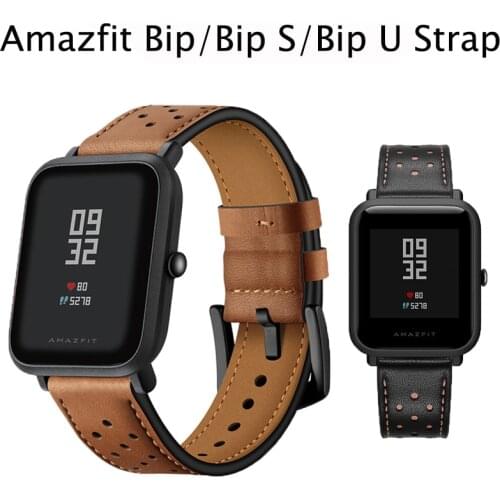 Soft Breathable Leather Belt For Huami Amazfit Bip U pro S Lite Strap Smart Watch Band Replace Black Belt 20mm Width