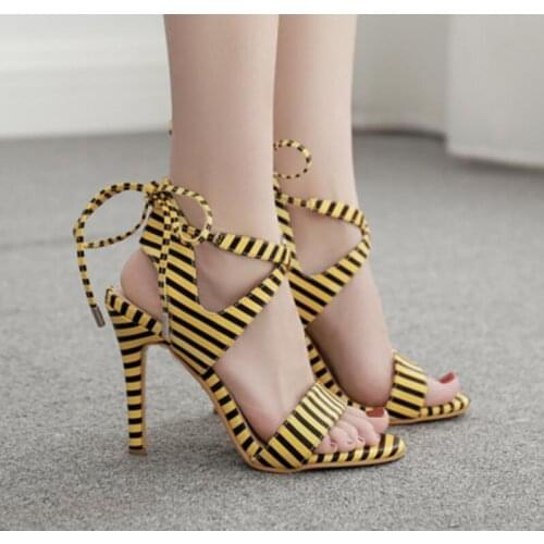 New Zebra Pattern Women High Heel Sandals Lace-up Stiletto Heels Fashion Roman Style Sandals Summer Party Women Shoes