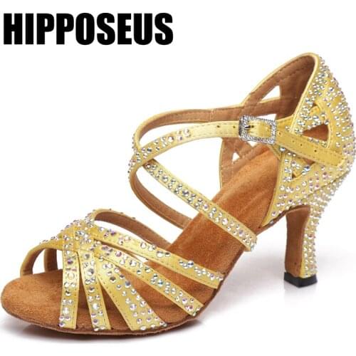 HIPPOSEUS Girls Dance-Shoes For Women Ladies Latin Danc Shoes Ballroom Modern Tango Jazz Dancing Shoes Rhinestone Salsa Sandals