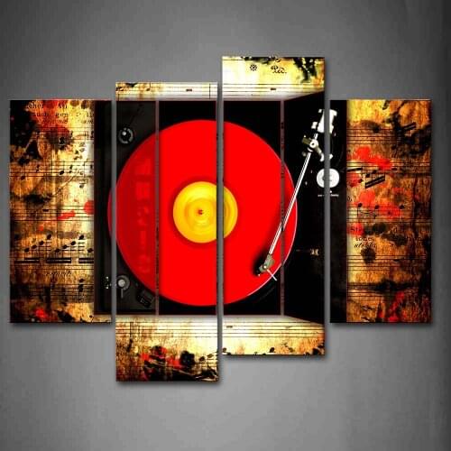 Record in Red and Buttons of Studio Wall Art Painting Pictures Print On Canvas Music The Picture Drop shipping