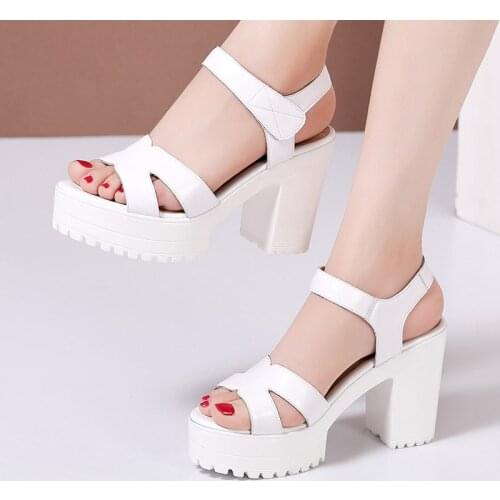 Big Size 32-43 Block Heel Genuine Leather Sandals Women Wedding Shoes Summer 2021 High Heels Sandals Women Sandals for Office