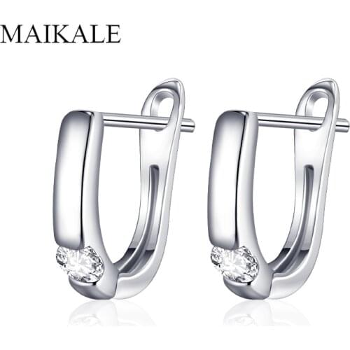 MAIKALE Classic U-shape Stud Earrings for Women Jewelry AAA Cubic Zirconia Silver Color Plated Temperament Korean Earrings Gifts