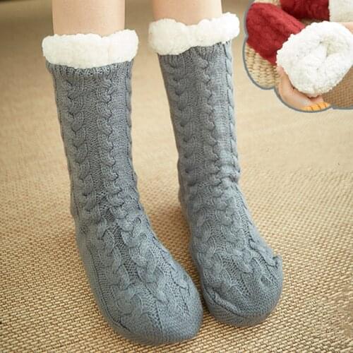 1 Pair Fashion Winter Warm Women Socks Coral Fleece Twist Cotton Thicken Thermal Middle Tube Non-Slip Boots Floor Sleeping Sox