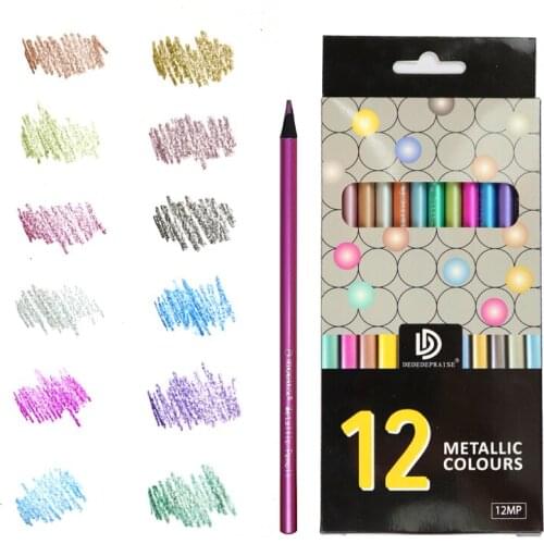 DEDEDEPRAISE 12 Colours Colored Pencils Metallic Lapis De Cor Black Wood Drawing Color Lead Pencils For Art Painting Graffiti