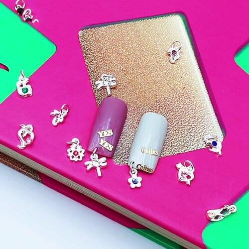 24/72/60Pcs Set Mixed Gold Rhinestones Nail Charms Dangle Piercing Hand Drill Hole / 1Pc punch