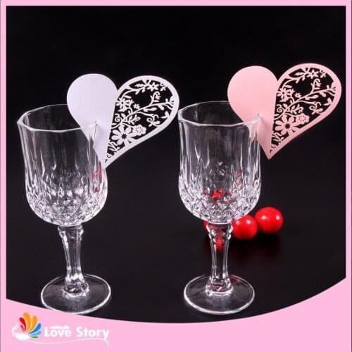 25pcs Heart Flower Wine Glass Card Cup Card Table Mark Place Name Cards For Wedding Party Decors Escort Party Supply