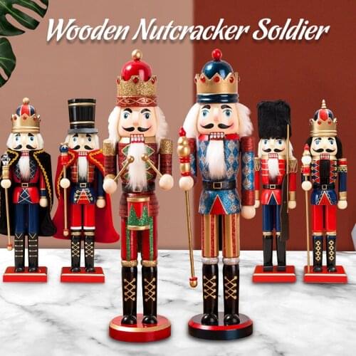 38cm Wooden Nutcracker Doll Puppet Figurines Christmas Decor Child Kids Gift Office Ornaments Home Decoration