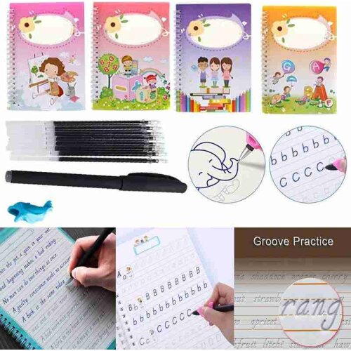 4 pcs Multi-style Chinese and English Writing Practice Book Groove Copybook