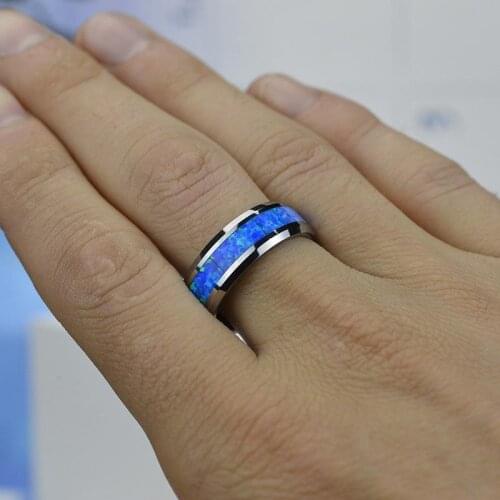 8mm Luxury Blue Rings For Men Jewelry Stainless Steel Wedding Engagement Finger Ring Anniversary Party Gift Accessories