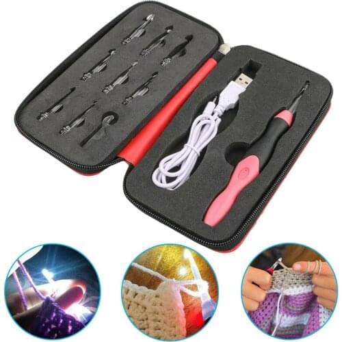 Dreamburgh 11 in 1 DIY USB Light Up Crochet Hooks Knitting Needles LED Hand Knitting Set Weave Tool Kit Sewing Accessories Tools